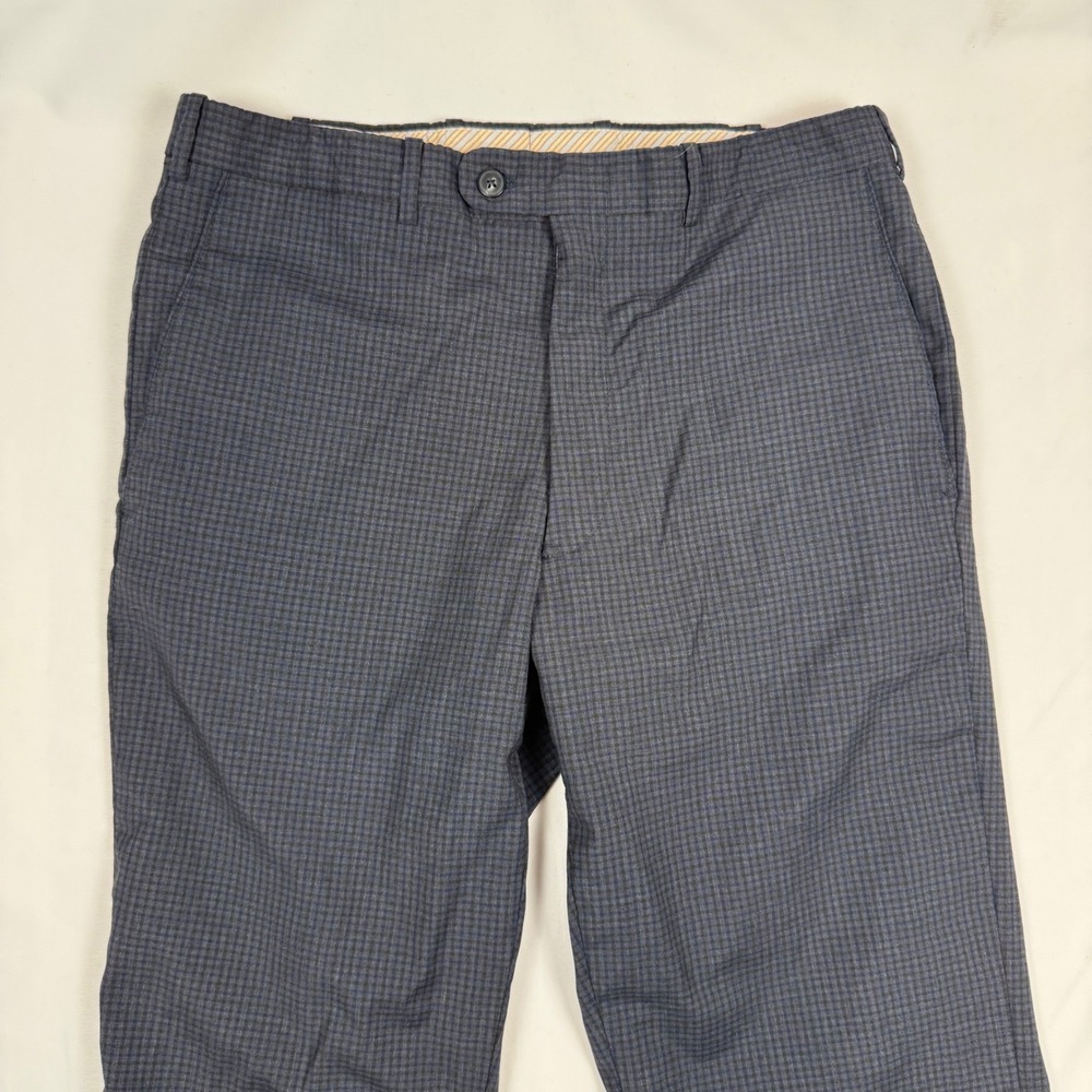 Britches Mens 33R Dress Pants Navy Blue Micro Gingham Check Made in Italy 33x34